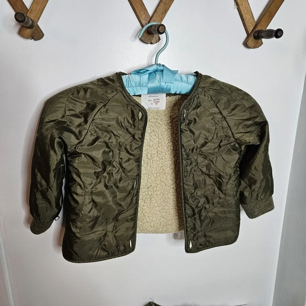 Zara Baby Boy‎  Army Green Faux Fur Hooded Winter Jacket Coat Size 18 24 Months